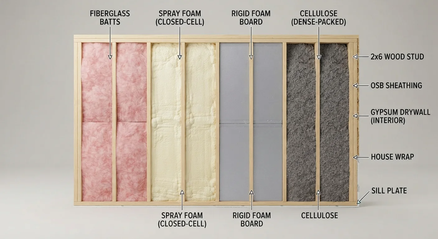 Insulation Types Compared: Fiberglass, Spray Foam, Rigid Board, and Cellulose